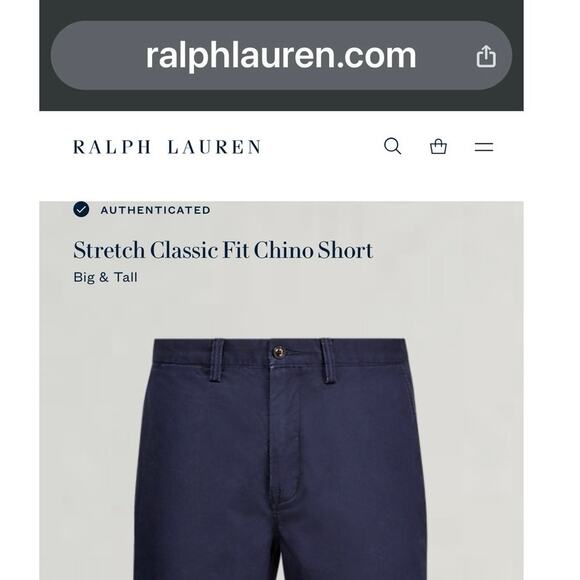POLO Ralph Lauren Stretch Classic Fit Chino Shorts Sz 52B. Navy twill. 5 pockets - Picture 8 of 8